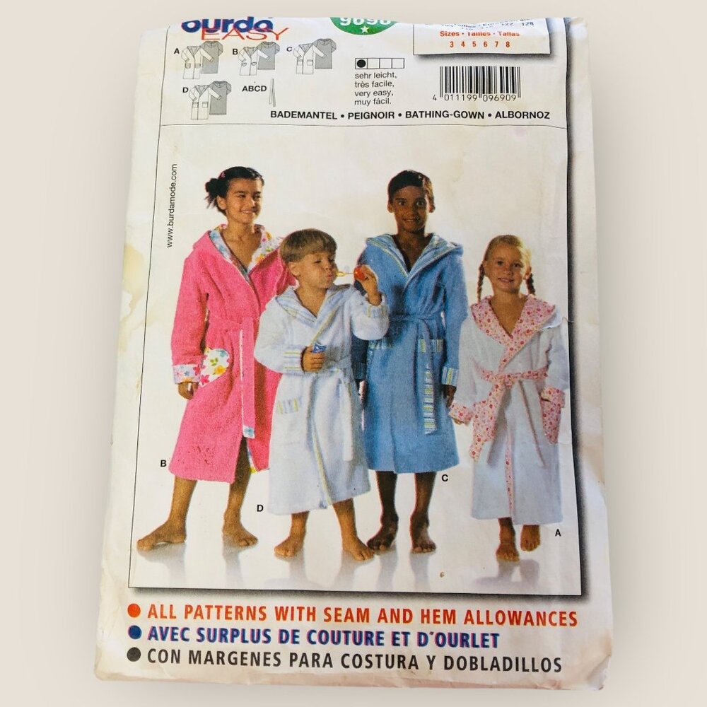 Burda Sewing Pattern 9690 Children's Bathing Gown Robe Size 3-8